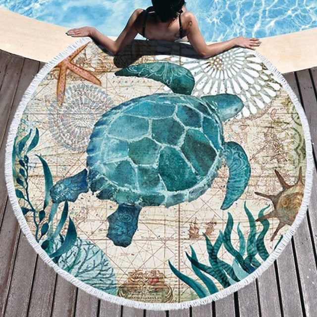 Microfiber Round Undersea Creature Beach Towel