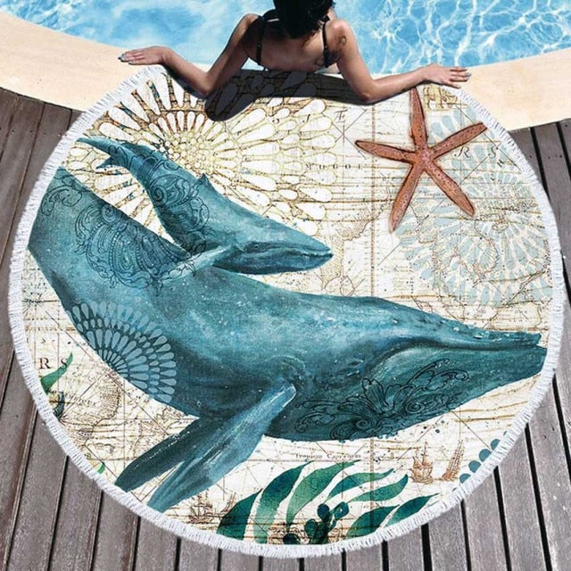 Microfiber Round Undersea Creature Beach Towel