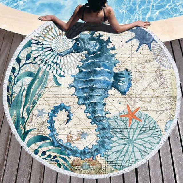 Microfiber Round Undersea Creature Beach Towel